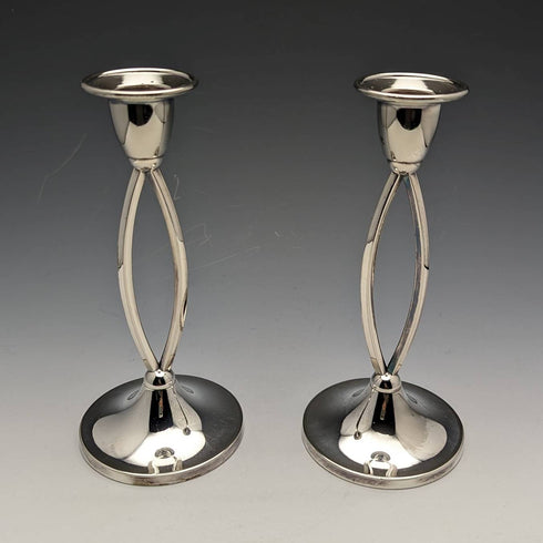 British vintage silver plate candle stand candlestick pair